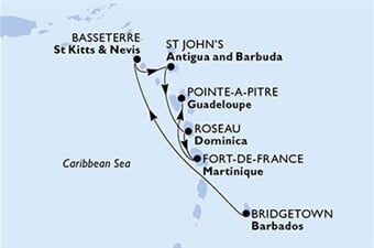 MSC Virtuosa - Barbados, Sv.Kryštof a Nevis, Antigua a Barbuda, Dominika, Martinik, ... (Bridgetown)