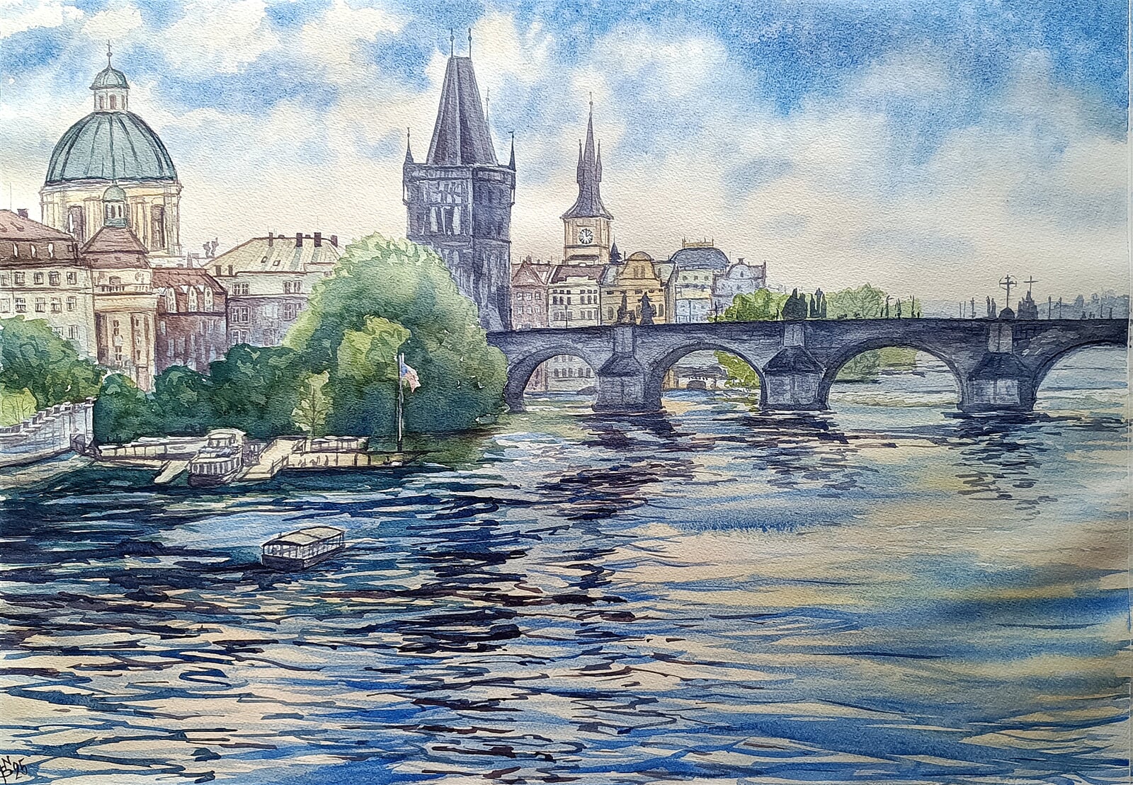 Blažena Niemcová : Praha, Karlův most, 50 × 70 cm