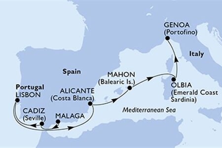 MSC OPERA - Spanyolország, Portúgalia, Olaszország (a Málaga-ból)