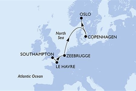 MSC PREZIOSA - Velká Británie, Francie, Belgie, Dánsko, Norsko (ze Southamptonu)