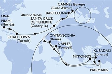 MSC Divina - USA, Panenské o. (britské), Španělsko, Francie, Itálie, ... (z Miami)