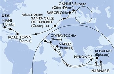 MSC Divina - USA, Panenské o. (britské), Španělsko, Francie, Itálie, ... (z Miami)