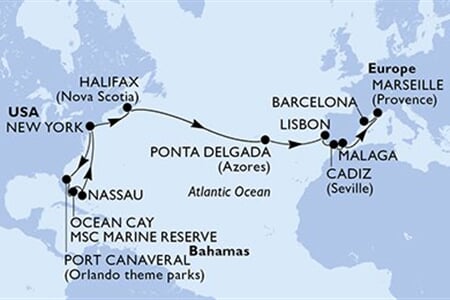 MSC MERAVIGLIA - USA, Bahamy, Kanada, Portugalsko, Španělsko, ... (z New Yorku)