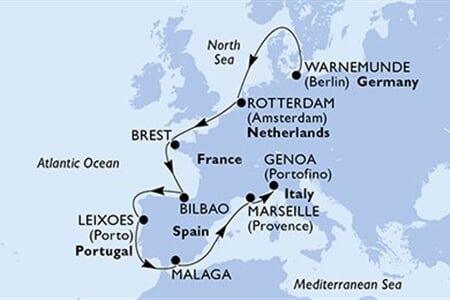 MSC MAGNIFICA - Németország, Hollandia, Franciaország, Spanyolország, Portúgalia, ... (a Warnemünde-ből)