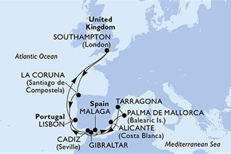 MSC VIRTUOSA - Nagy-Britannia, Spanyolország, Gibraltár, Portúgalia (a Southampton-ból)