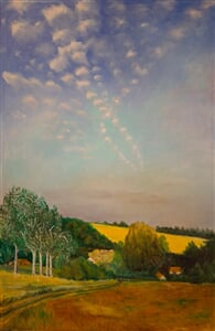 Řepín, pohled na dolní ves, 90x60 cm, olej, Vlasta Polívková