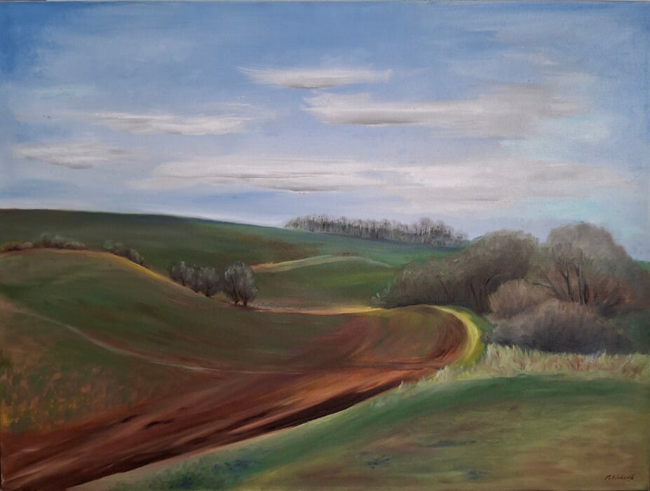 Živonín, západ, 60x80 cm, olej, Vlasta Polívková,