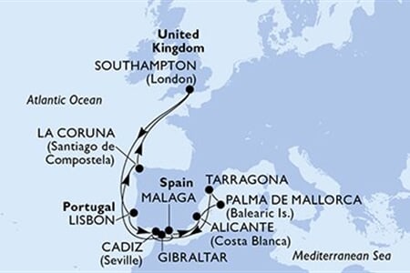 MSC VIRTUOSA - Nagy-Britannia, Portúgalia, Spanyolország, Gibraltár (a Southampton-ból)