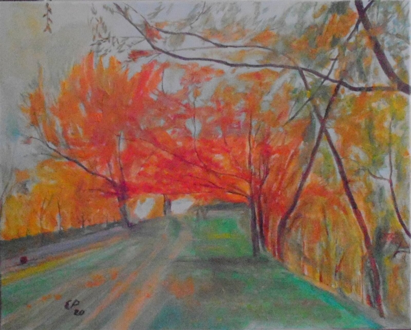 Eva Průšová: Podzimní den v parku na Vítkově, 40 × 50 cm