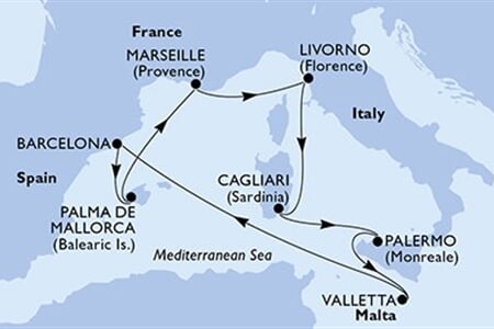 MSC SPLENDIDA - Spanyolország, Franciaország, Olaszország, Málta (a Barcelona-ből)