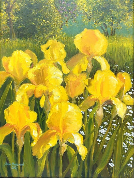 Kosatce II, olej na plátně, 25 x 35 cm