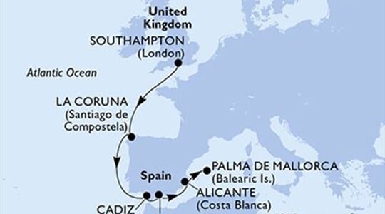 MSC Virtuosa - Velká Británie, Španělsko (ze Southamptonu)