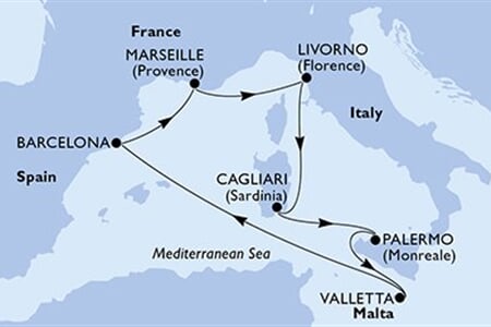 MSC SPLENDIDA - Olaszország, Málta, Spanyolország, Franciaország (a Livorno-ből)