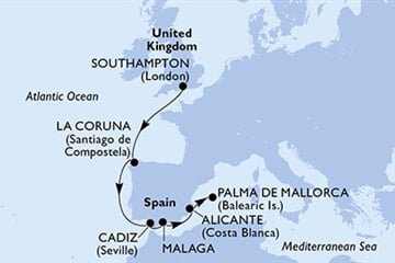 MSC VIRTUOSA - Nagy-Britannia, Spanyolország (a Southampton-ból)