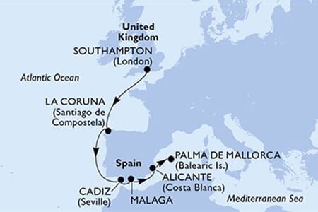 MSC VIRTUOSA - Nagy-Britannia, Spanyolország (a Southampton-ból)