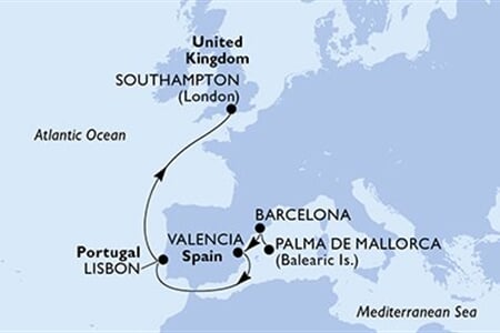 MSC VIRTUOSA - Spanyolország, Portúgalia, Nagy-Britannia (a Palma de Mallorca-ből)