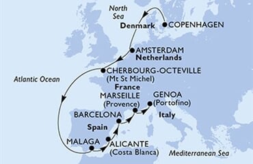 MSC Euribia - Dánsko, Nizozemí, Francie, Španělsko, Itálie (z Kodaně)