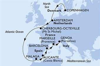 MSC Euribia - Dánsko, Nizozemí, Francie, Španělsko, Itálie (z Kodaně)