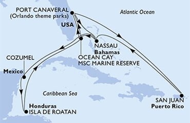 MSC Seashore - USA, Bahamy, Mexiko, Honduras, Portoriko (z Port Canaveralu)