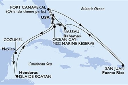 MSC Seashore - USA, Bahamy, Mexiko, Honduras, Portoriko (z Port Canaveralu)