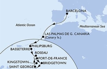 MSC Seaview - Španělsko, Nizozemské Antily, Sv.Kryštof a Nevis, Dominika, Barbados, ... (z Barcelony)