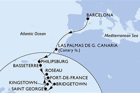 MSC Seaview - Španělsko, Nizozemské Antily, Sv.Kryštof a Nevis, Dominika, Barbados, ... (z Barcelony)