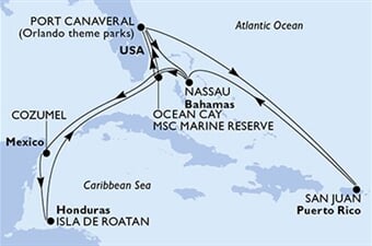 MSC Seashore - USA, Bahamy, Mexiko, Honduras, Portoriko (z Port Canaveralu)