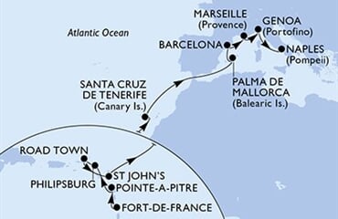 MSC Seaview - Martinik, Guadeloupe, Nizozemské Antily, Panenské o. (britské), Antigua a Barbuda, ... (Fort-de-France)