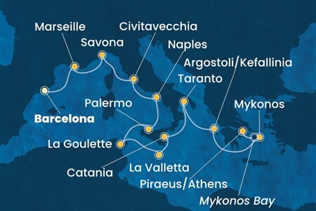 Costa Fascinosa - Španělsko, Francie, Itálie, Tunisko, Malta, ... (z Barcelony)