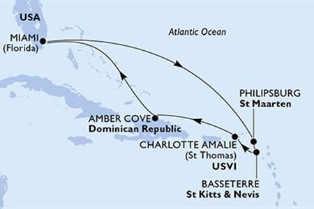 MSC MERAVIGLIA - USA, Nizozemské Antily, Sv.Kryštof a Nevis, Panenské o. (americké), Dominikán.rep. (z Miami)