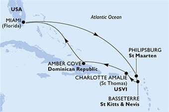 MSC Meraviglia - USA, Nizozemské Antily, Sv.Kryštof a Nevis, Panenské o. (americké), Dominikán.rep. (z Miami)