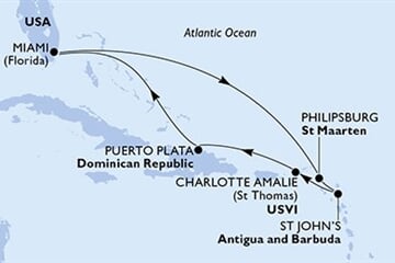 MSC Meraviglia - USA, Nizozemské Antily, Antigua a Barbuda, Panenské o. (americké), Dominikán.rep. (z Miami)