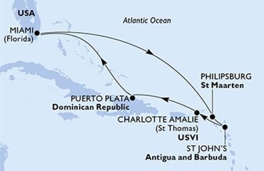 MSC Meraviglia - USA, Nizozemské Antily, Antigua a Barbuda, Panenské o. (americké), Dominikán.rep. (z Miami)