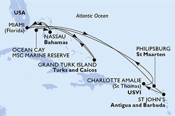MSC Meraviglia - USA, Nizozemské Antily, Antigua a Barbuda, Panenské o. (americké), Bahamy, ... (z Miami)