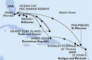 MSC Meraviglia - USA, Nizozemské Antily, Antigua a Barbuda, Panenské o. (americké), Dominikán.rep., ... (z Miami)
