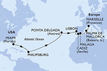 MSC Meraviglia - USA, Nizozemské Antily, Portugalsko, Španělsko, Francie (z Miami)