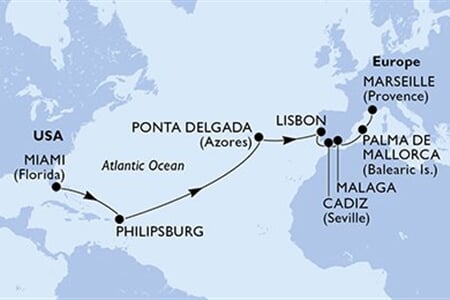 MSC Meraviglia - USA, Nizozemské Antily, Portugalsko, Španělsko, Francie (z Miami)
