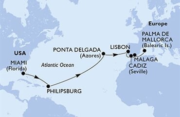 MSC Meraviglia - USA, Nizozemské Antily, Portugalsko, Španělsko (z Miami)