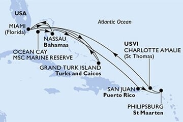 MSC MERAVIGLIA - Amerikai Egyesült Államok, Bahamaszigetek, Puerto Rico, Holland Antillák, Amerikai Egyesült Államok, ... (a Miami-ből)