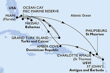 MSC MERAVIGLIA - Amerikai Egyesült Államok, Holland Antillák, Antigua és Barbuda, Amerikai Egyesült Államok, Dominikai Köztársaság, ... (a Miami-ből)