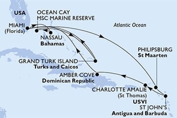 MSC MERAVIGLIA - Amerikai Egyesült Államok, Bahamaszigetek, Turks- és Caicos-szigetek, Holland Antillák, Antigua és Barbuda, ... (a Miami-ből)