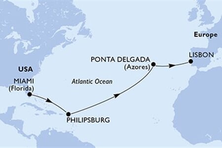 MSC MERAVIGLIA - Amerikai Egyesült Államok, Holland Antillák, Portúgalia (a Miami-ből)