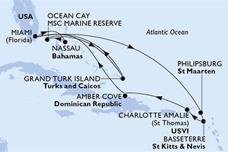 MSC MERAVIGLIA - USA, Nizozemské Antily, Sv.Kryštof a Nevis, Panenské o. (americké), Dominikán.rep., ... (z Miami)