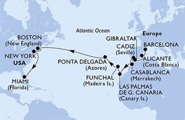 MSC Meraviglia - Španělsko, Gibraltar, Maroko, Portugalsko, USA (z Barcelony)