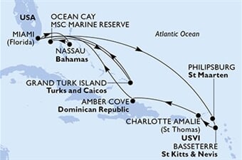 MSC Meraviglia - USA, Nizozemské Antily, Sv.Kryštof a Nevis, Panenské o. (americké), Dominikán.rep., ... (z Miami)