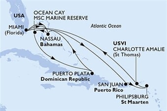 MSC Meraviglia - USA, Bahamy, Dominikán.rep., Portoriko, Nizozemské Antily, ... (z Miami)