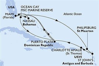 MSC Meraviglia - USA, Nizozemské Antily, Antigua a Barbuda, Panenské o. (americké), Dominikán.rep., ... (z Miami)