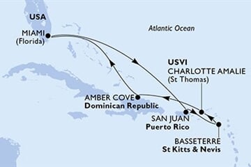 MSC MERAVIGLIA - Amerikai Egyesült Államok, Puerto Rico, Saint Kitts és Nevis, Amerikai Egyesült Államok, Dominikai Köztársaság (a Miami-ből)