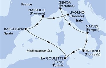MSC Splendida - Itálie, Tunisko, Španělsko, Francie (z Janova)