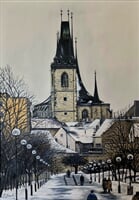 Louny   Chrám sv. Mikuláše Louny   v zimě, olej na plátně, 50x70, 02 24